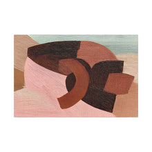 Load image into Gallery viewer, Abstract art piece with geometric shapes in brown, black, and pink on a light blue background
