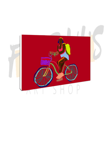 Black girl art riding bicycle in goa india  canvas print